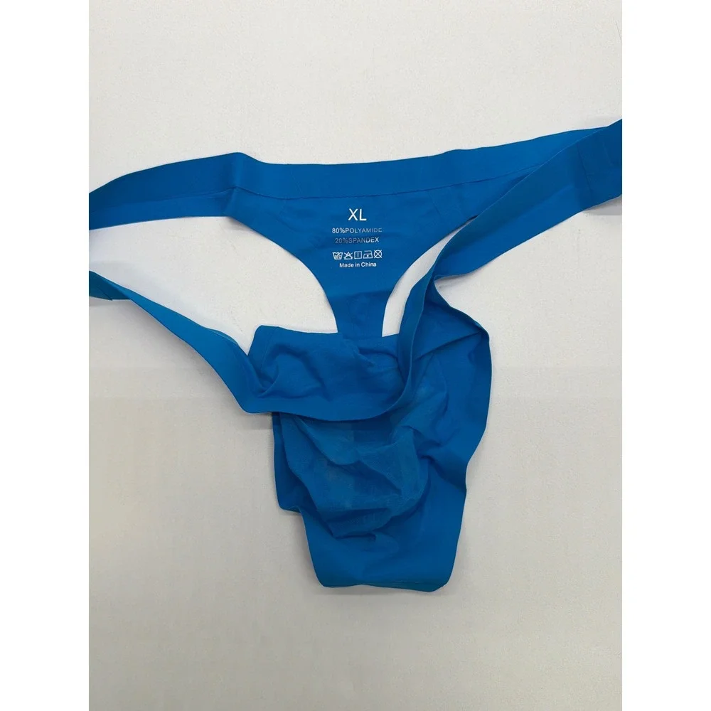 Mens Blue Seamless Mesh Pouch G-String Thong Low Rise Stretch Underwear XL